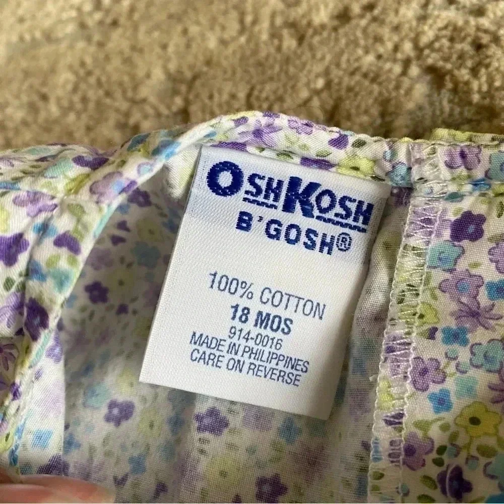 OshKosh B'Gosh Vintage 100% Cotton Floral Sleeveless Girls' Dress Bow: 18mos